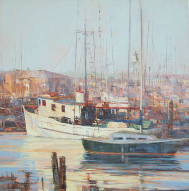 Afternoon Harbor original plein air oil painting by artist April Raber