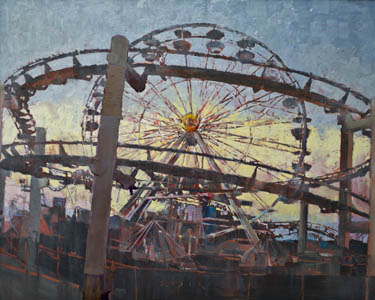 Landscape oil painting of Santa Monica Pier by artist April Raber