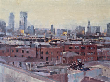 Landscape oil painting of Los Angeles skyline by artist April Raber