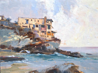 Table house rock house in Laguna Beach painting by April Raber