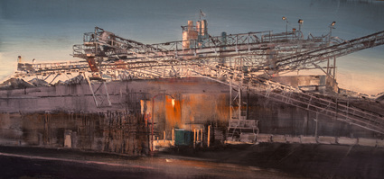 A material yard in Irvines industrial area is all aglow in the twilight of an Autumn evening